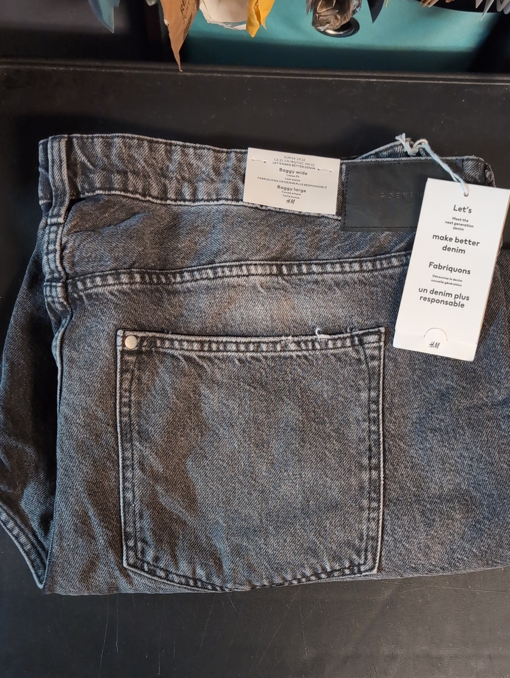 H&M Women's Washed Black Baggy Wide Jeans NWT